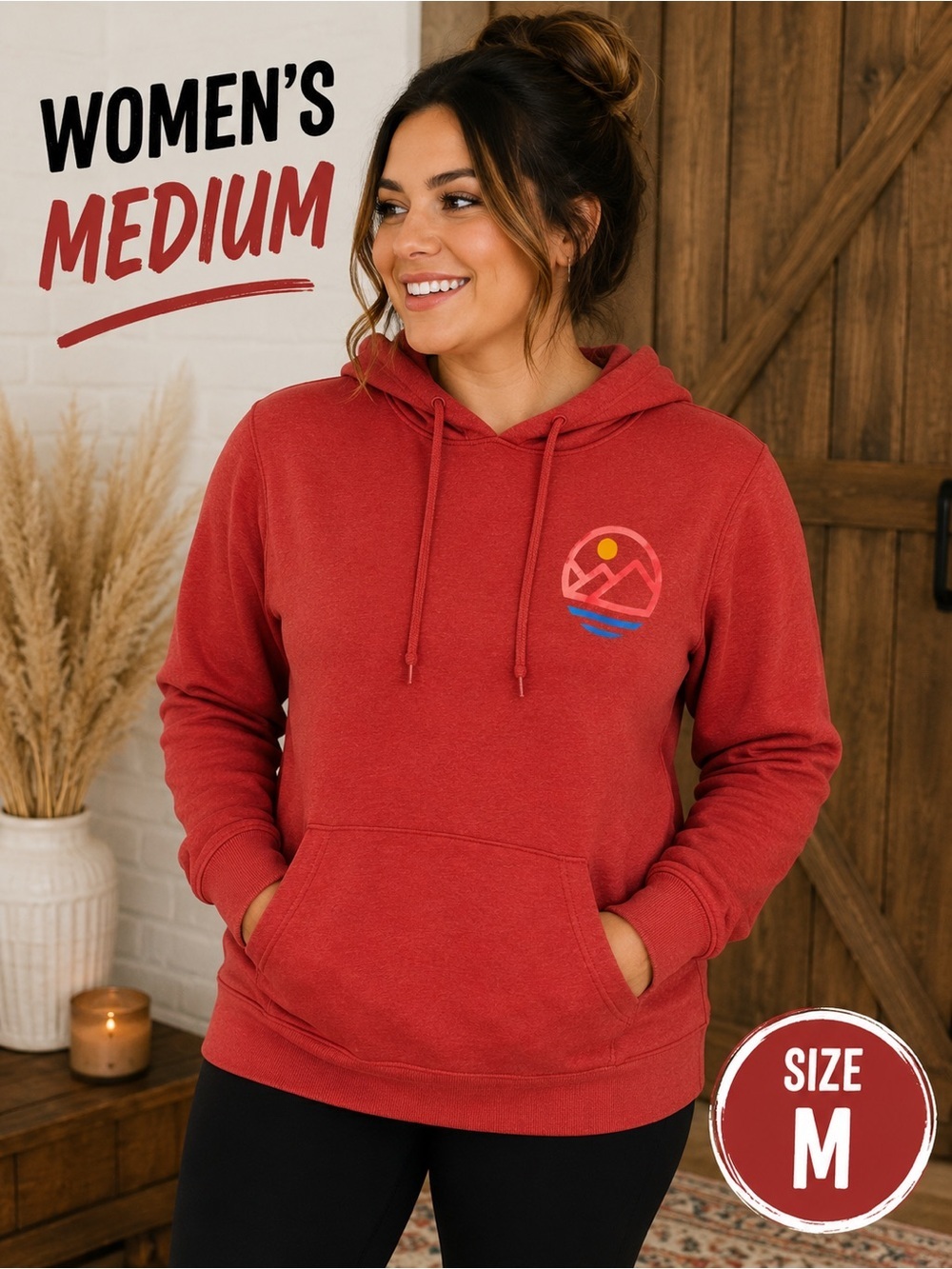Sonoma Red Hooded Pullover with Mountain Sun Graphic MEDIUM